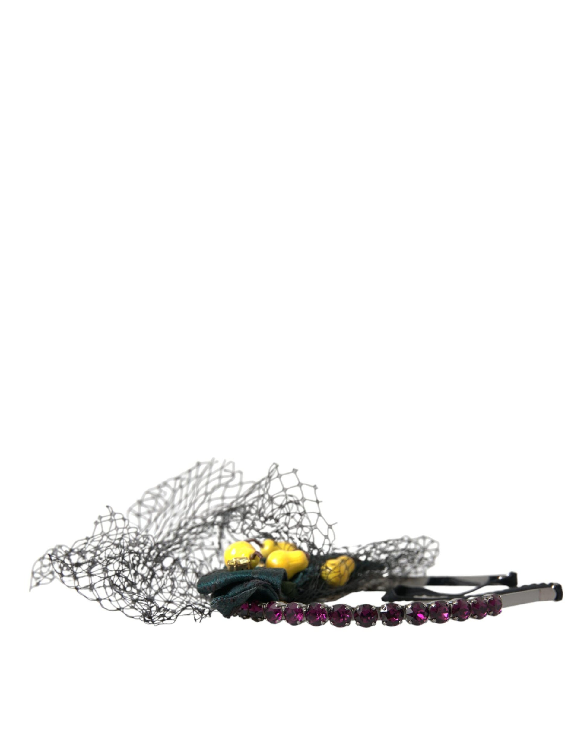 Dolce & Gabbana Black Lemons Sicily Purple Crystal Net Headband Diadem - KALAJ