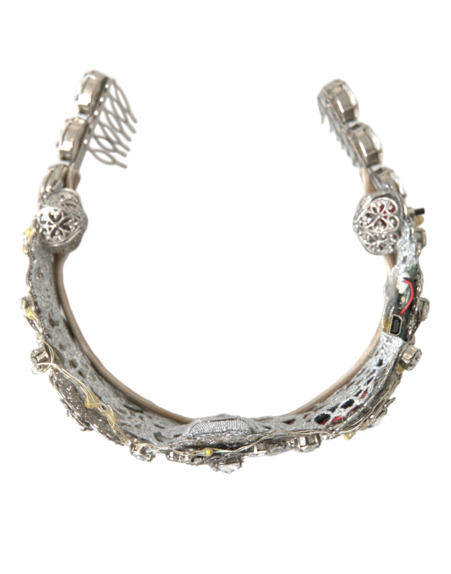 Dolce & Gabbana Silver Brass STRASS Crystal Crown Tiara LED Diadem