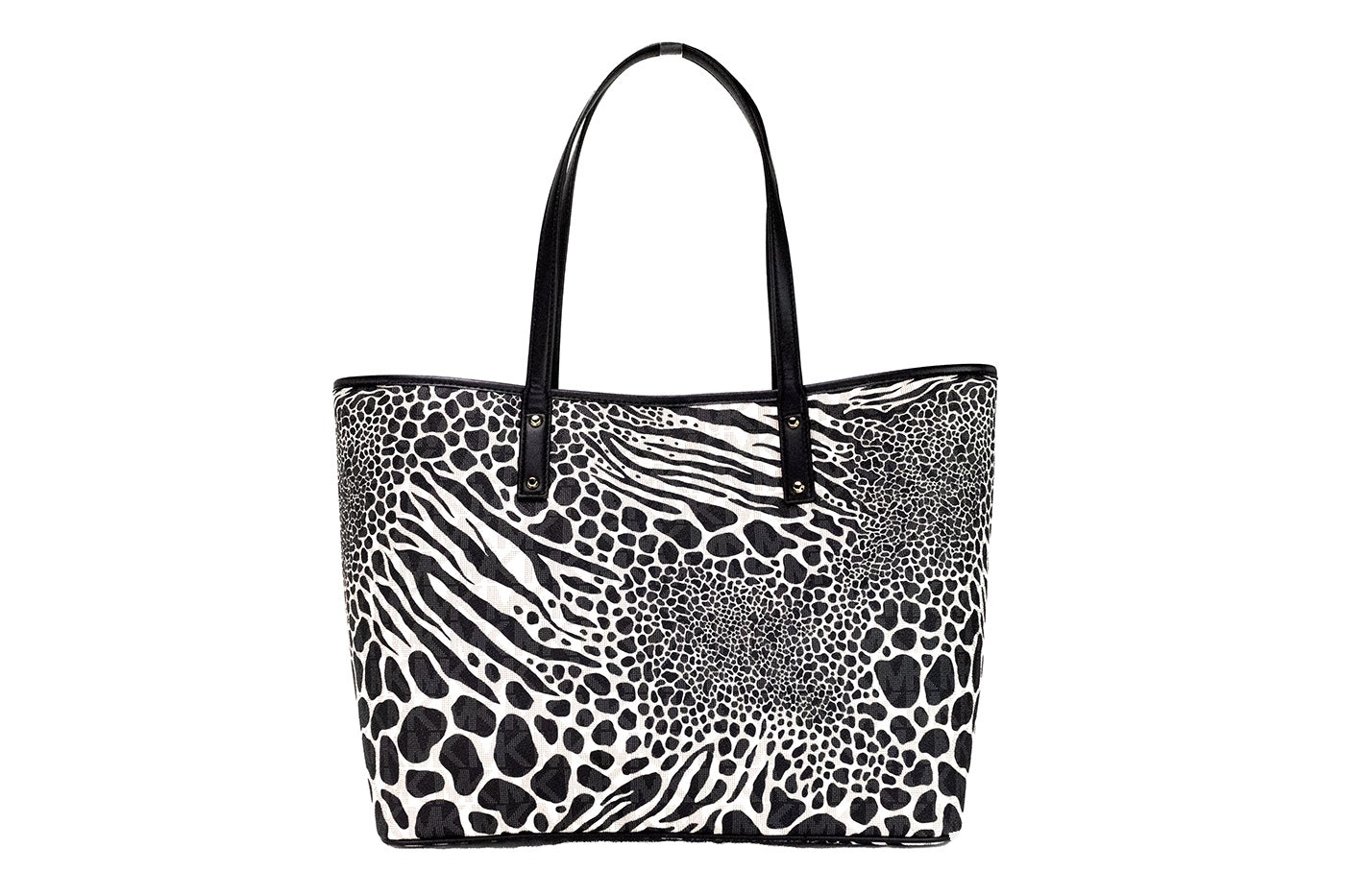 Michael Kors Carter Large Black Animal Print PVC Open Tote Shoulder Purse Bag - KALAJ