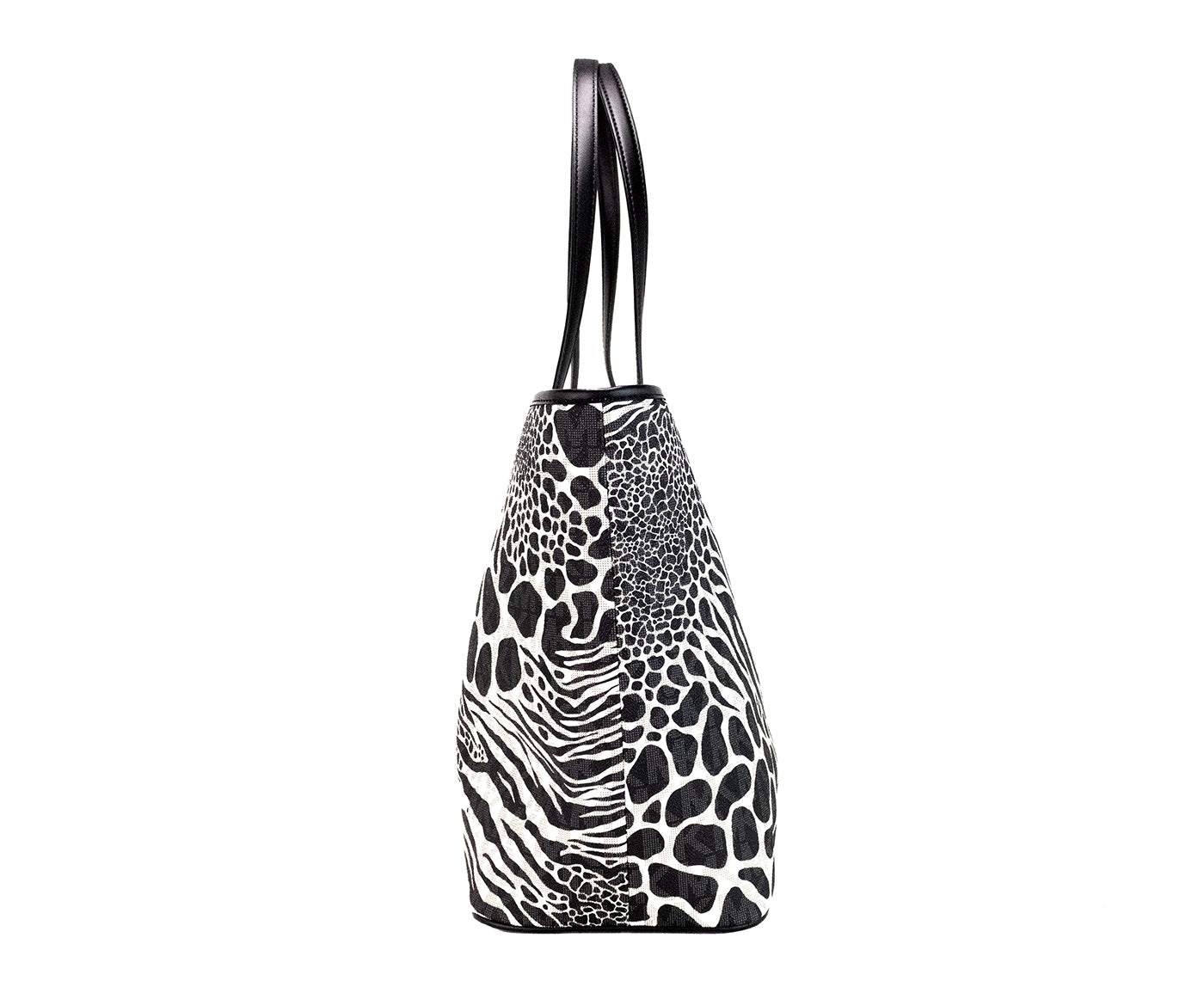 Michael Kors Carter Large Black Animal Print PVC Open Tote Shoulder Purse Bag - KALAJ