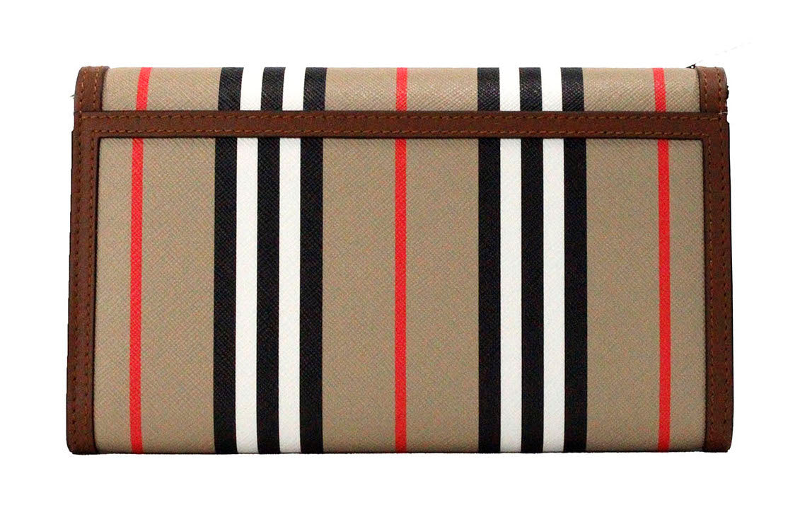 Burberry Hannah Icon Stripe Archive Tan E-Canvas Leather Wallet Crossbody Bag - KALAJ