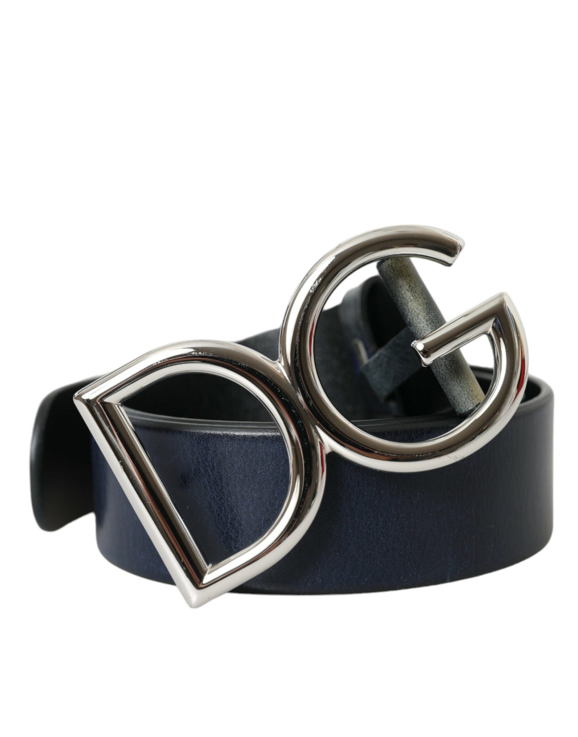 Dolce & Gabbana Blue Leather Silver Metal Logo Buckle Belt Men - KALAJ