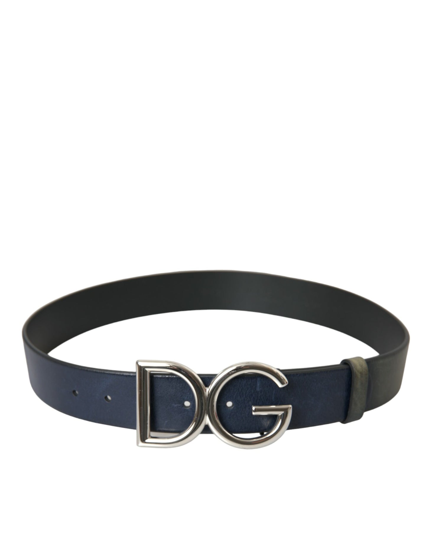 Dolce & Gabbana Blue Leather Silver Metal Logo Buckle Belt Men - KALAJ