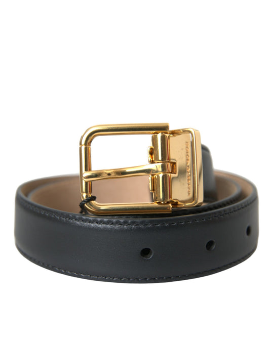 Dolce & Gabbana Black Leather Gold Metal Buckle Belt Men - KALAJ