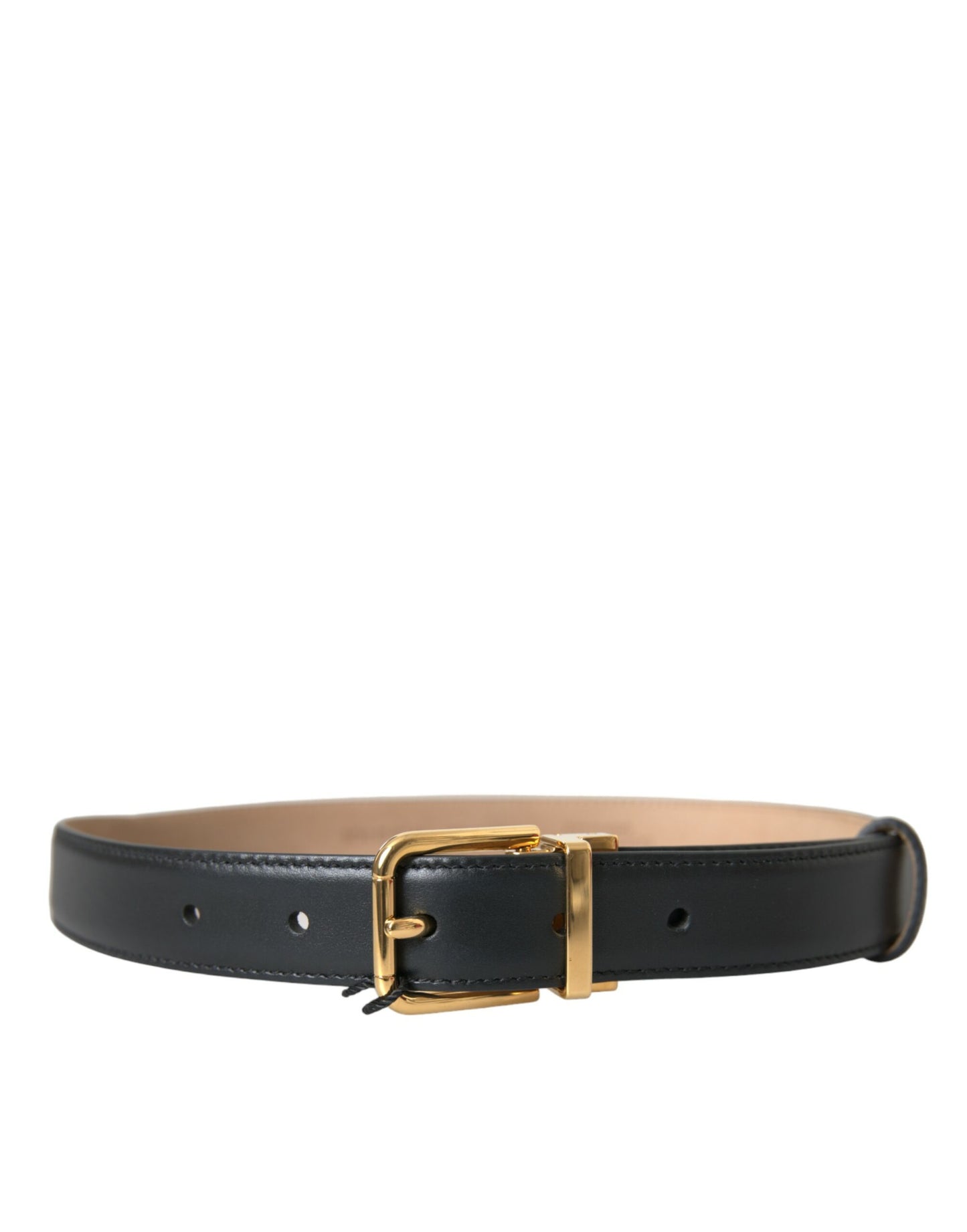 Dolce & Gabbana Black Leather Gold Metal Buckle Belt Men - KALAJ