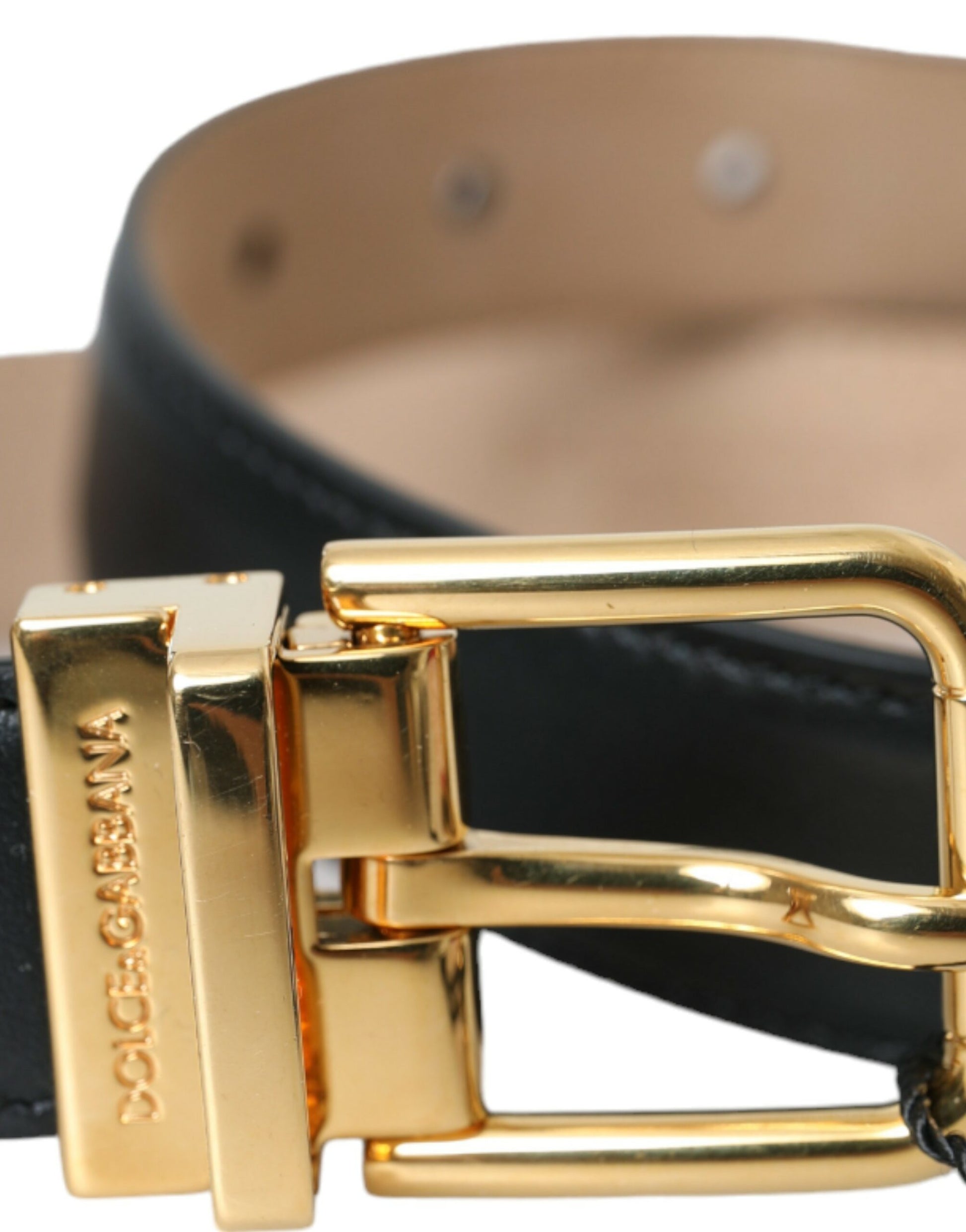 Dolce & Gabbana Black Leather Gold Metal Buckle Belt Men - KALAJ