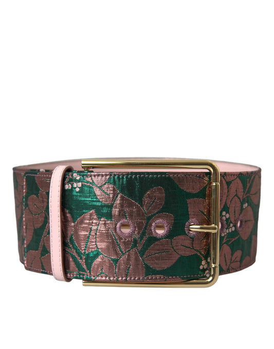 Dolce & Gabbana Multicolor Floral Jacquard Lurex Gold Buckle Belt - KALAJ