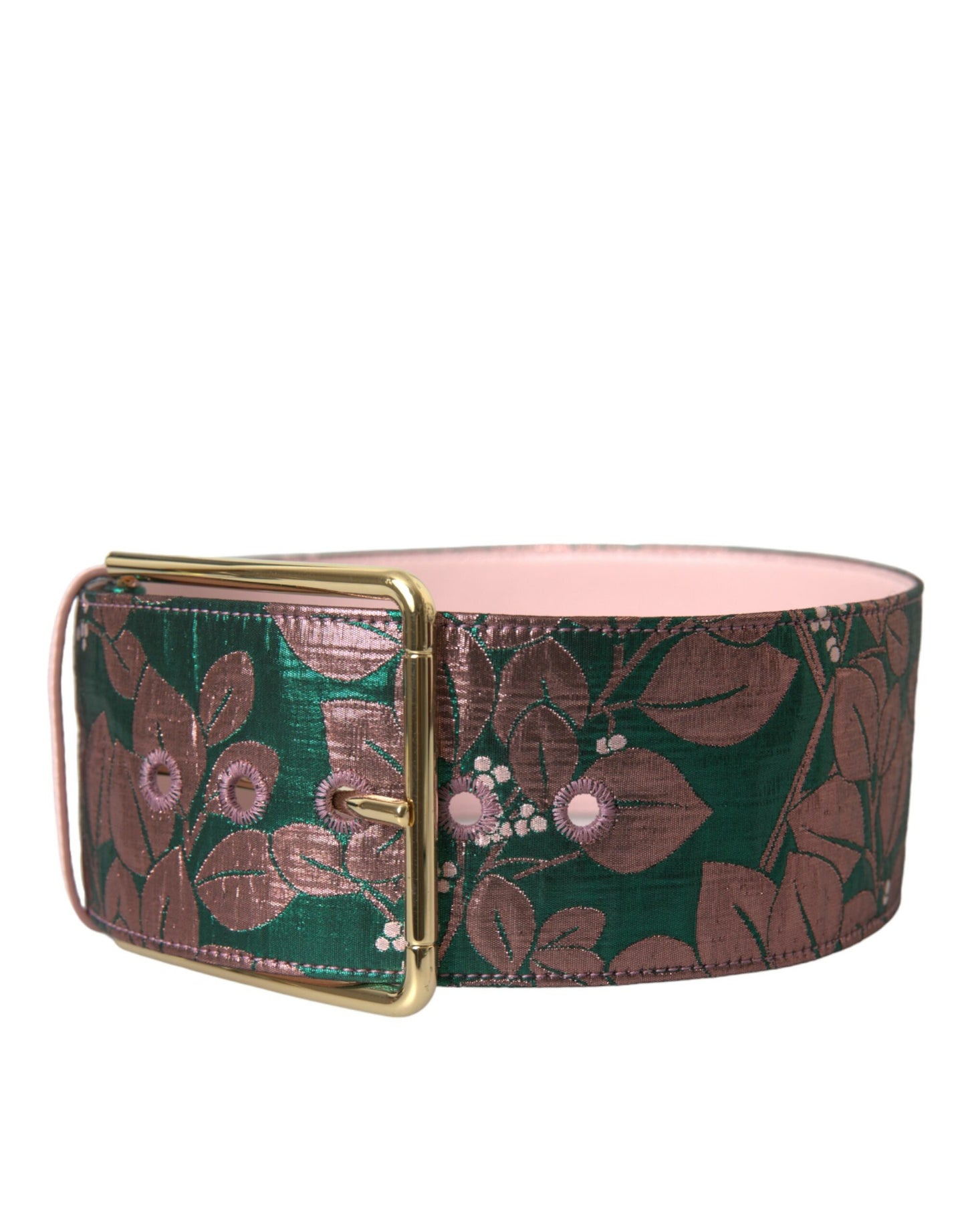 Dolce & Gabbana Multicolor Floral Jacquard Lurex Gold Buckle Belt - KALAJ