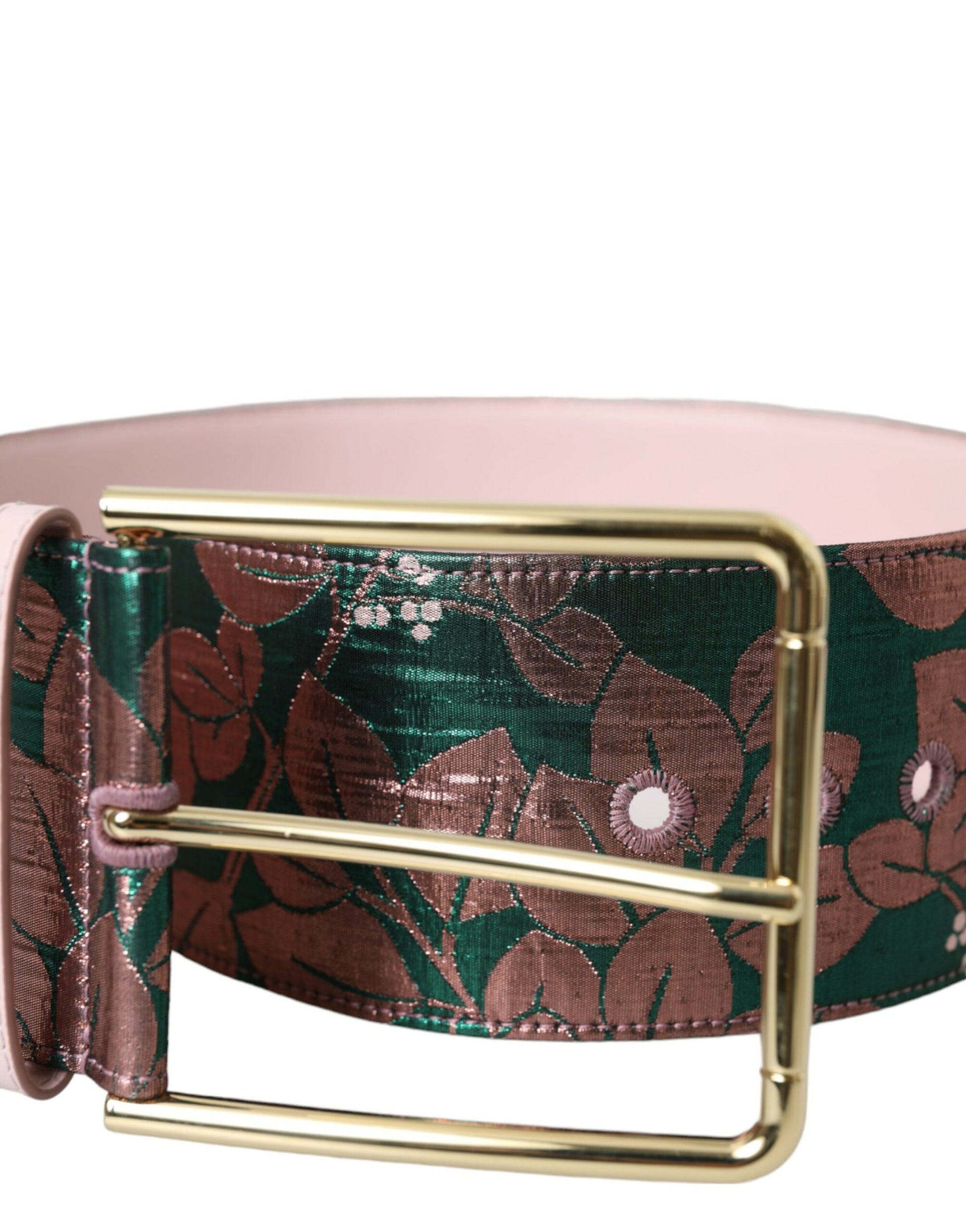 Dolce & Gabbana Multicolor Floral Jacquard Lurex Gold Buckle Belt - KALAJ