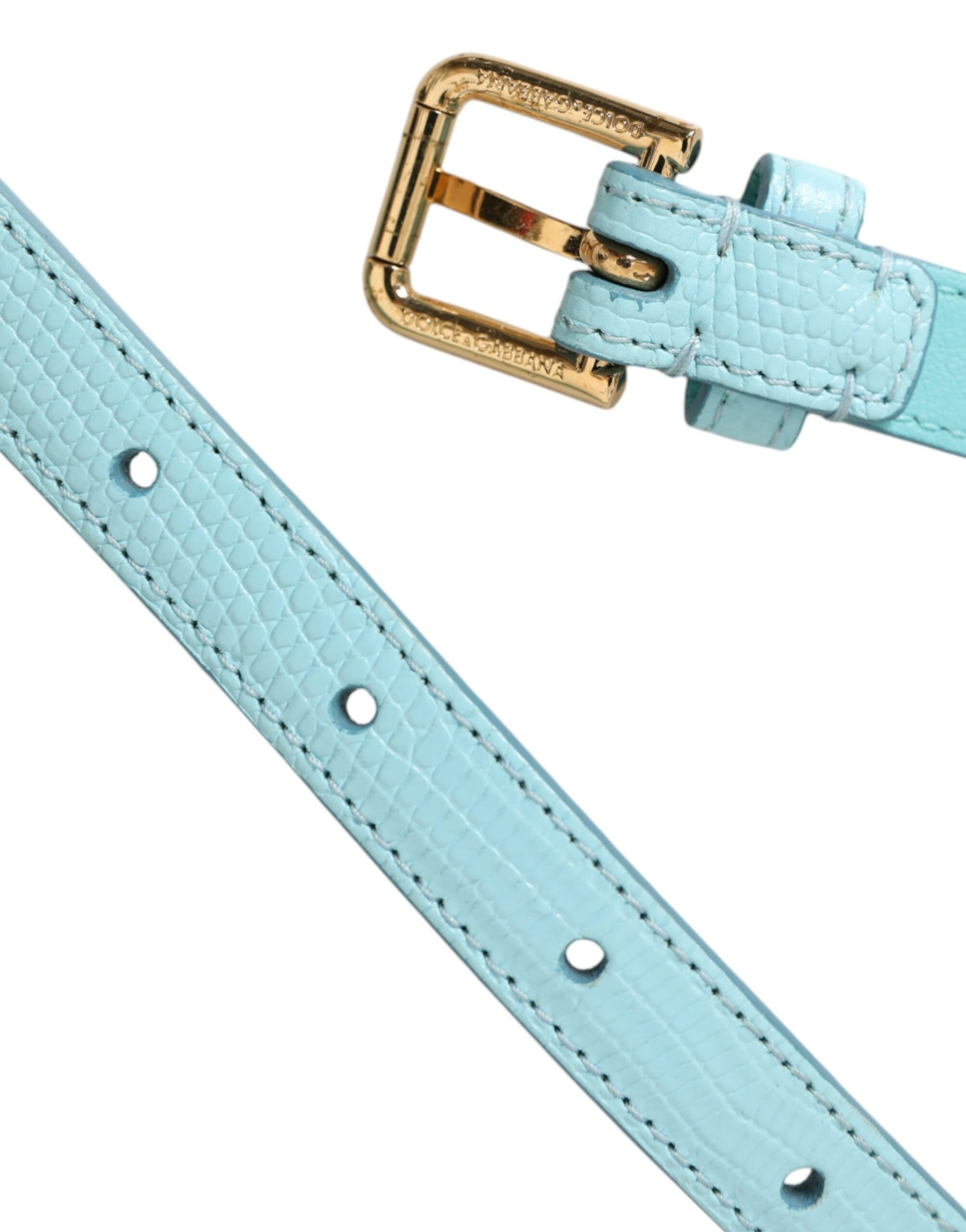 Dolce & Gabbana Light Blue Leather Crystal Chain Waist Belt - KALAJ