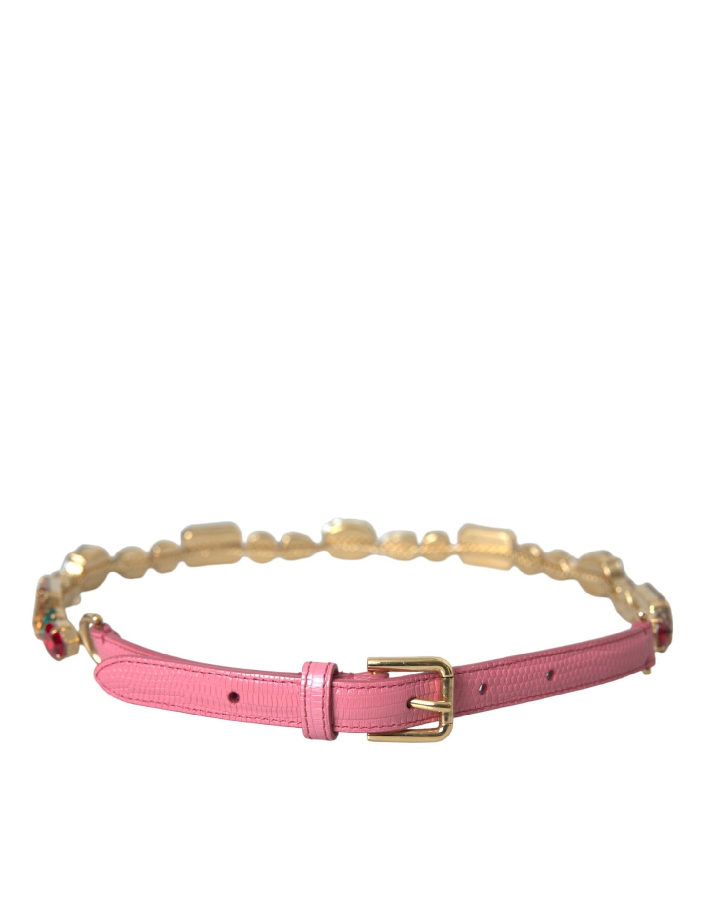 Dolce & Gabbana Pink Leather Crystal Chain Embellished Belt - KALAJ