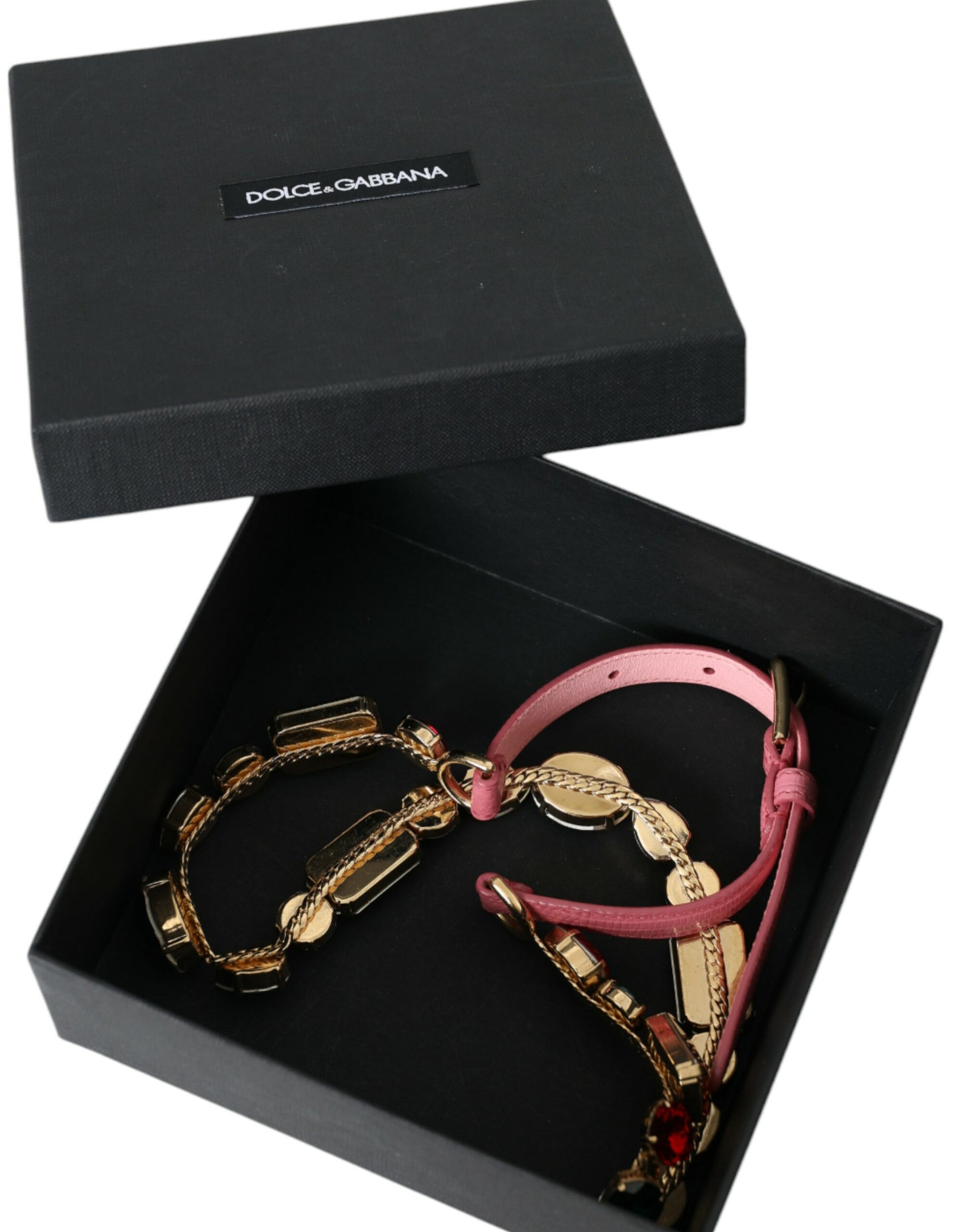 Dolce & Gabbana Pink Leather Crystal Chain Embellished Belt - KALAJ