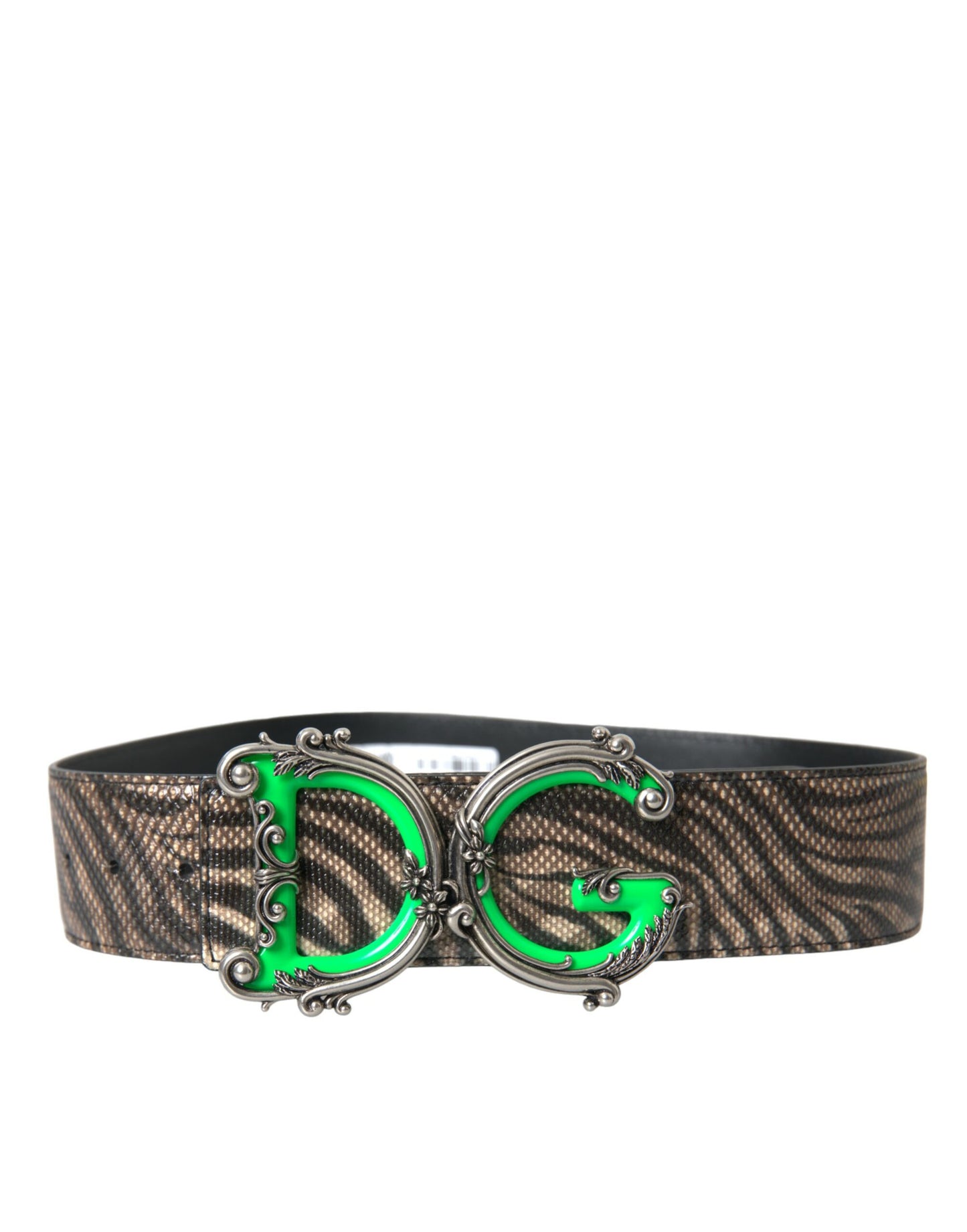 Dolce & Gabbana Brown Zebra Leather Metal Logo Buckle Belt - KALAJ