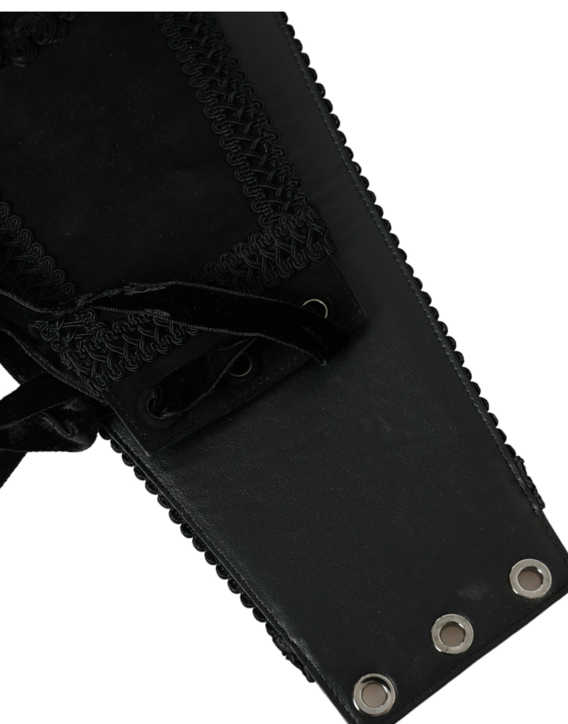 Dolce & Gabbana Black Canvas Embellished Waist Women Belt - KALAJ