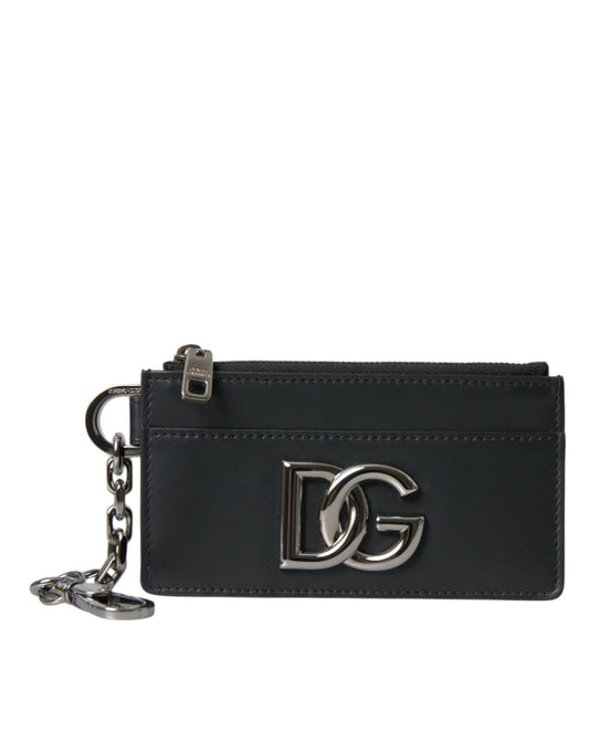 Dolce & Gabbana Black Calfskin Leather DG Logo Card Holder Wallet Men - KALAJ