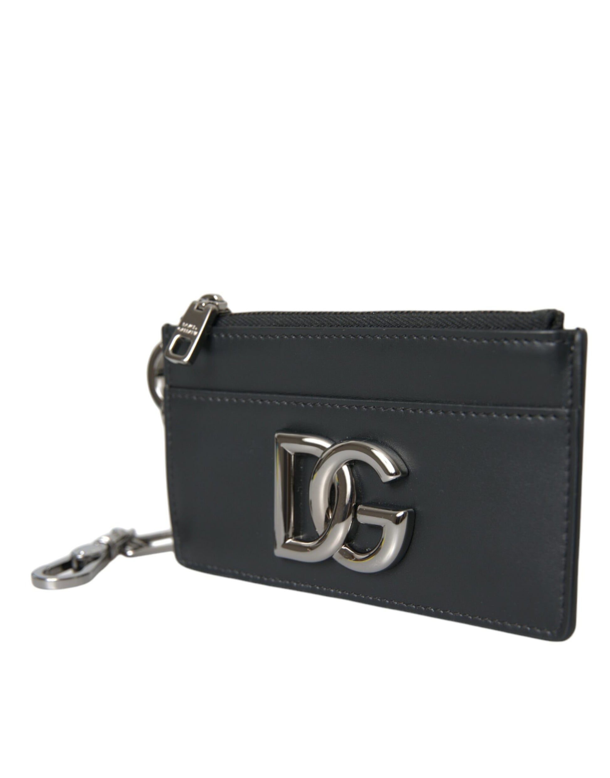 Dolce & Gabbana Black Calfskin Leather DG Logo Card Holder Wallet Men - KALAJ