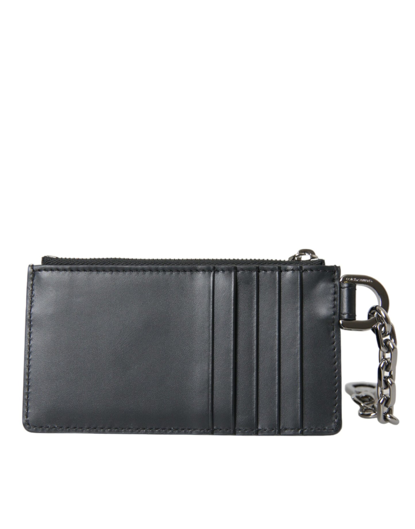 Dolce & Gabbana Black Calfskin Leather DG Logo Card Holder Wallet Men - KALAJ