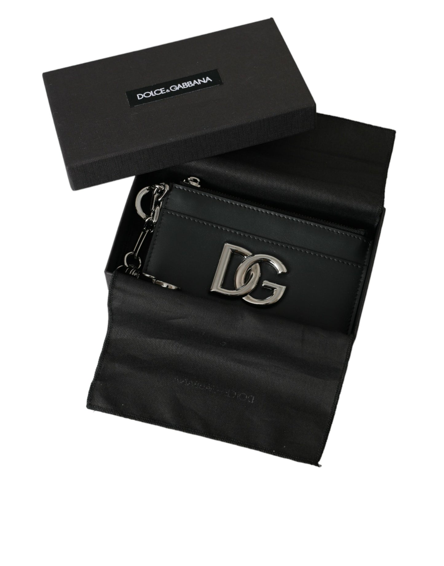 Dolce & Gabbana Black Calfskin Leather DG Logo Card Holder Wallet Men - KALAJ