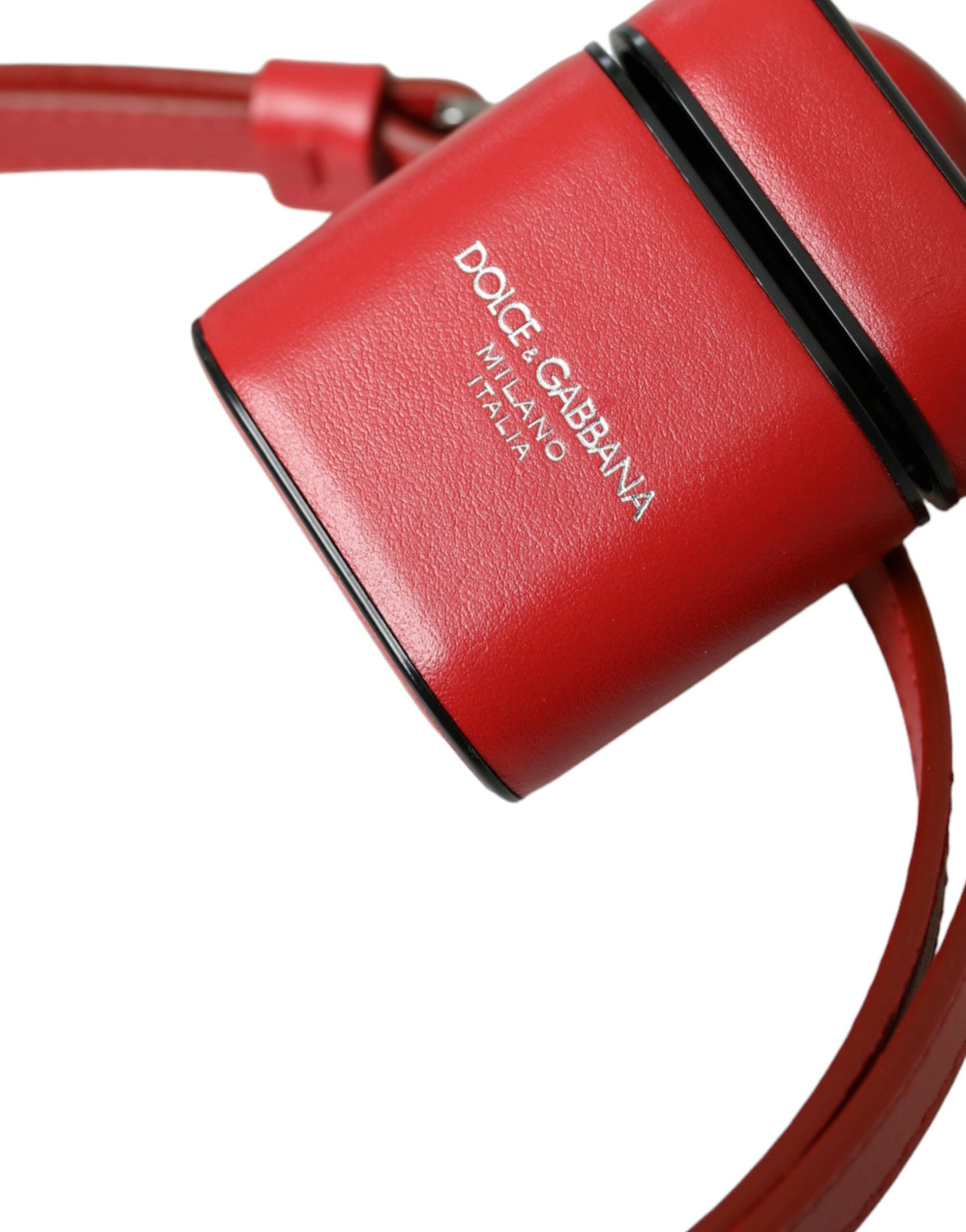 Dolce & Gabbana Red Calfskin Leather Logo Print Strap Men Airpods Case - KALAJ