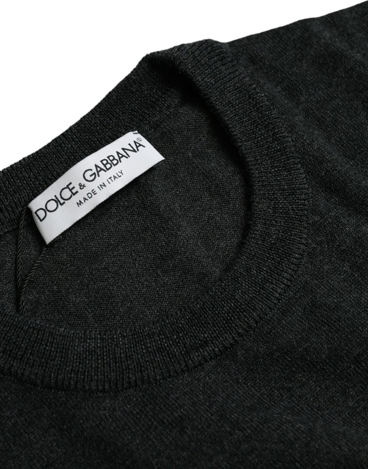 Dolce & Gabbana Dark Gray Wool Crew Neck Pullover Sweater