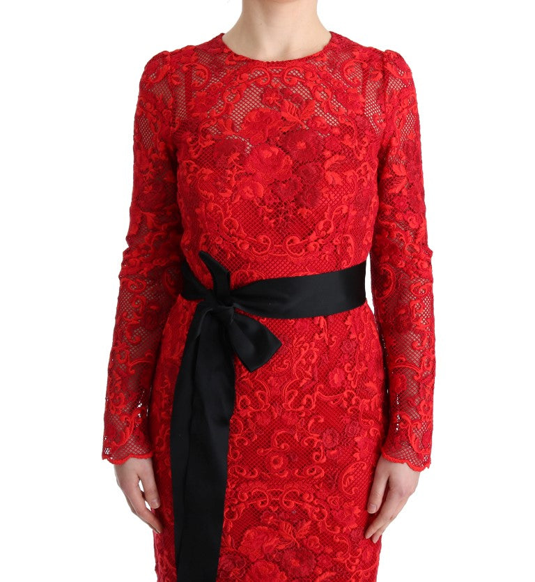 Dolce & Gabbana Elegant Red Sheath Dress with Silk Bow Belt