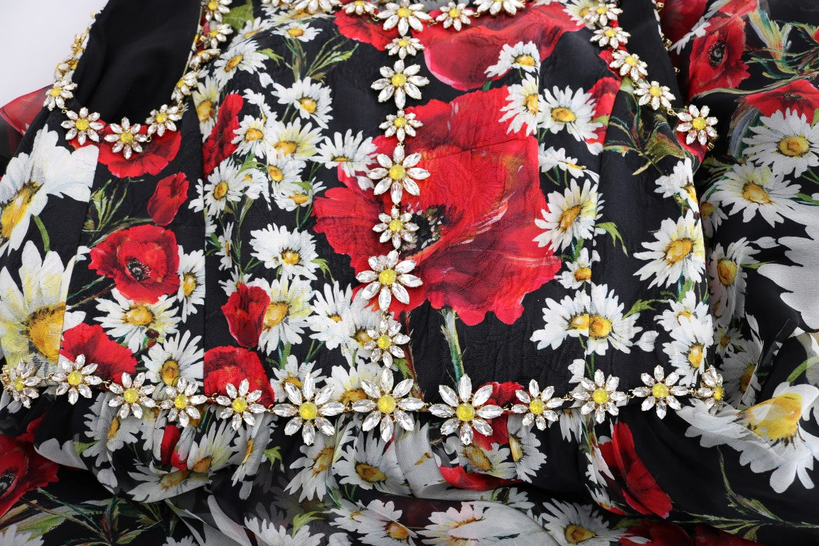 Dolce & Gabbana Floral Maxi Gown with Sunflower Print and Crystals