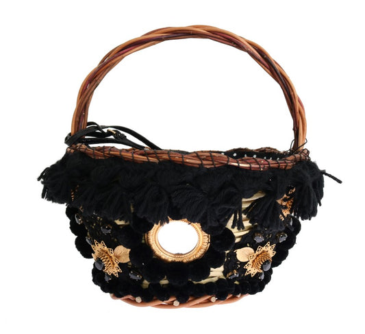 Dolce & Gabbana Chic Beige & Black Straw Snakeskin Bucket Bag - KALAJ