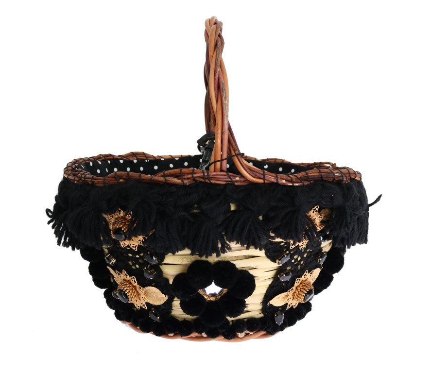 Dolce & Gabbana Chic Beige & Black Straw Snakeskin Bucket Bag - KALAJ