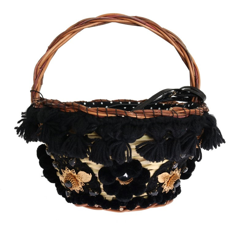 Dolce & Gabbana Chic Beige & Black Straw Snakeskin Bucket Bag - KALAJ