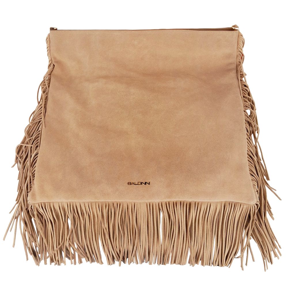 Baldinini Trend Chic Beige Suede Fringe Shoulder Bag - KALAJ