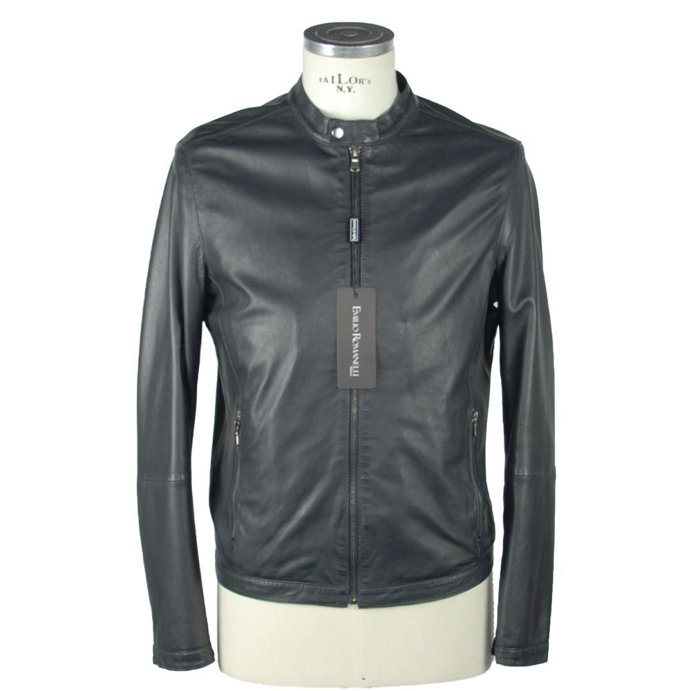 Emilio Romanelli Blue Leather Jackets & Coat