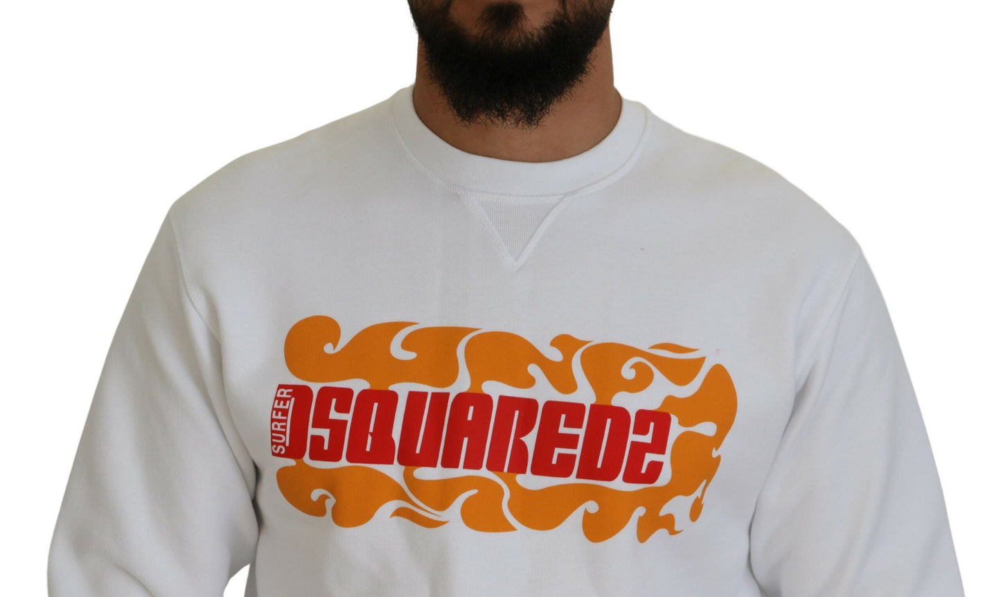 Dsquared² White Cotton Printed Long Sleeves Pullover Sweater