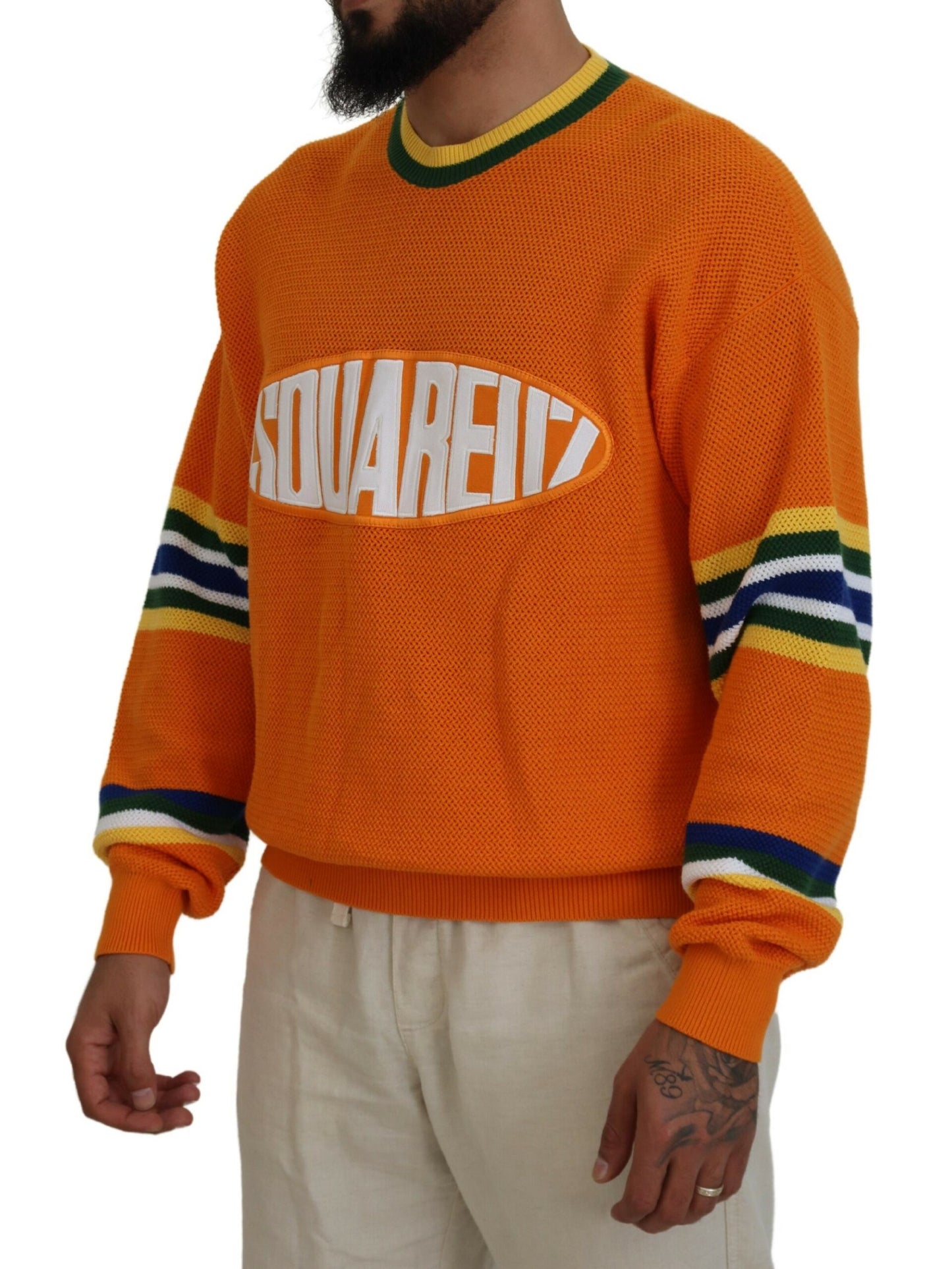 Dsquared² Orange Printed Long Sleeves Men Pullover Sweater