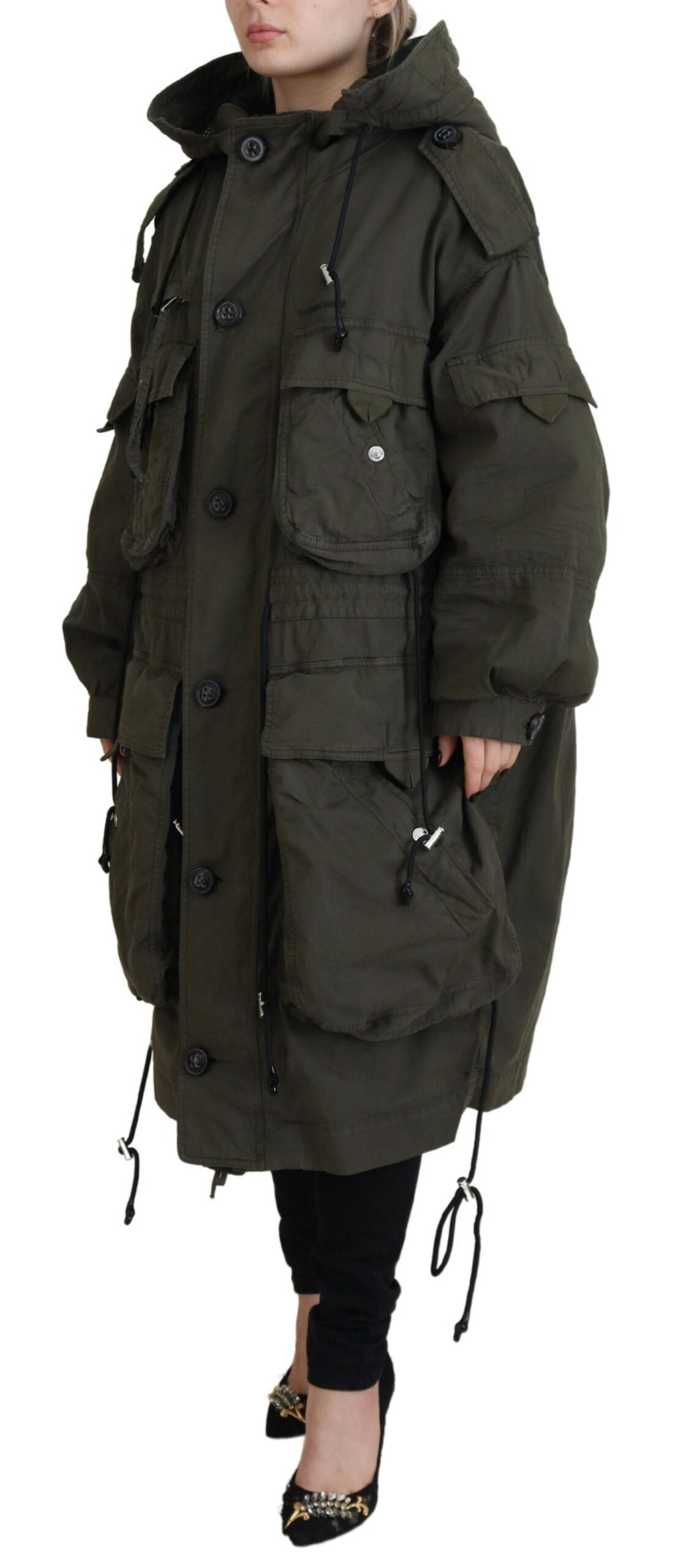 Dsquared² Green Hooded Full Zip Long Parka Coat Jacket