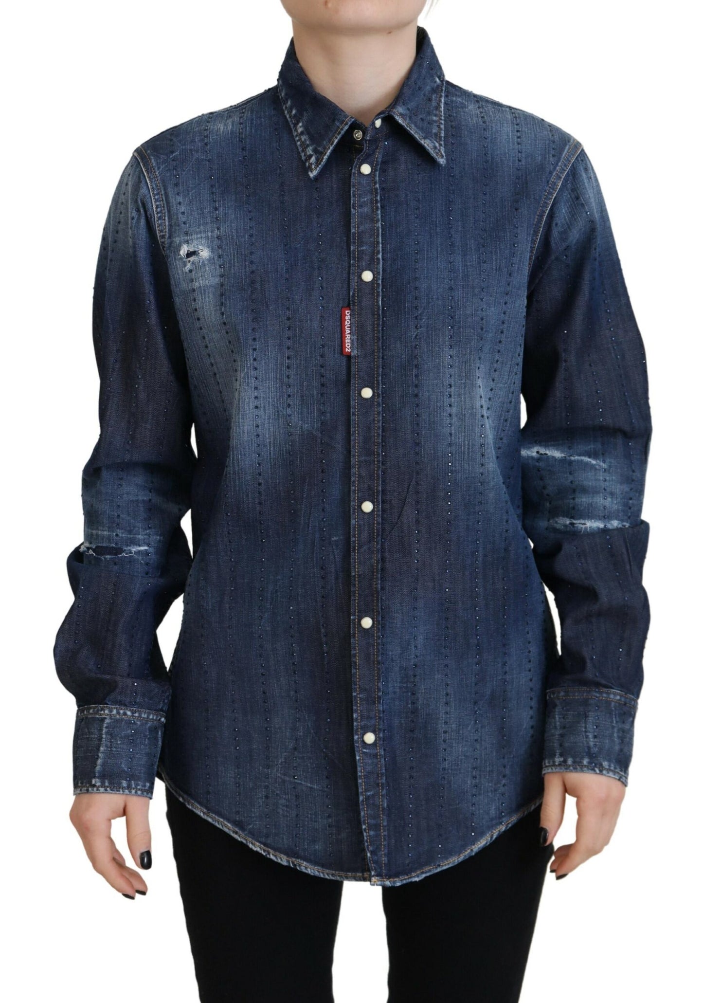 Dsquared² Blue Washed Cotton Button Down Collared Denim Top