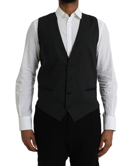 Dolce & Gabbana Black Cotton Waistcoat Dress Formal Vest