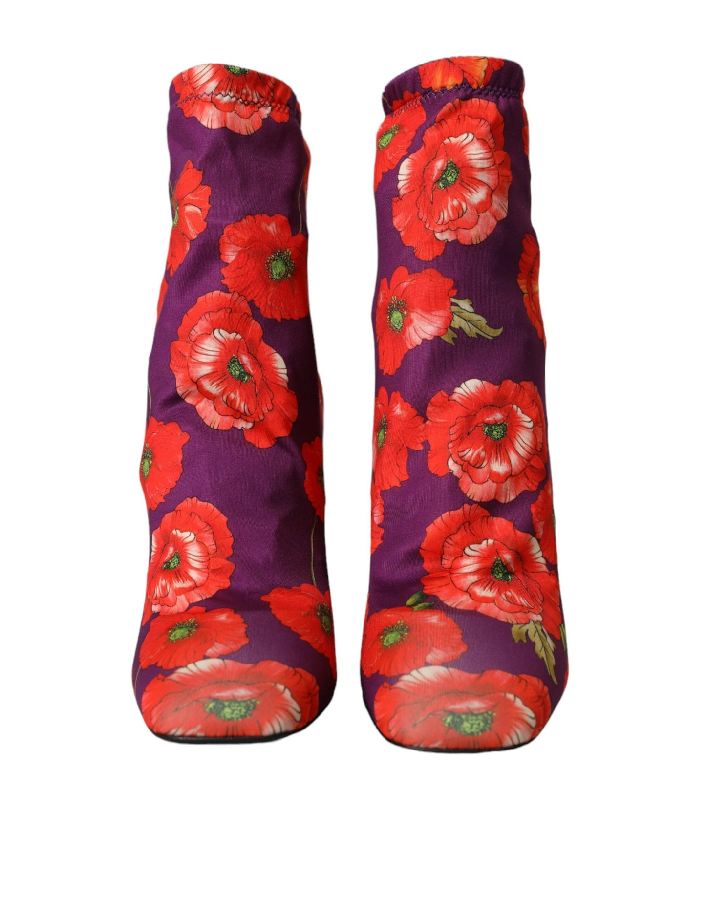 Dolce & Gabbana Purple Floral Jersey Stretch Boots Shoes