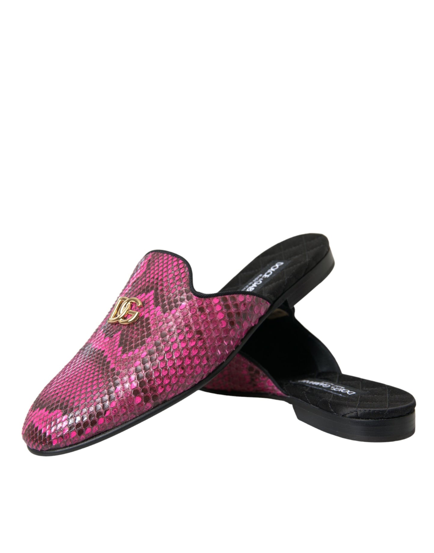 Dolce & Gabbana Fuchsia Python Logo Mule Flat Sandals Shoes