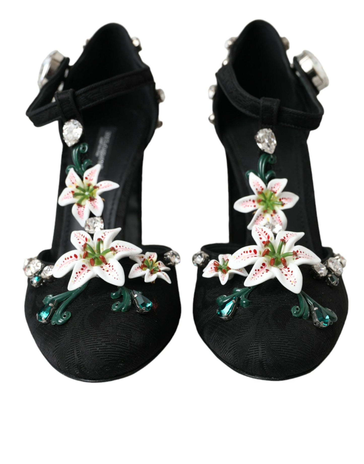 Dolce & Gabbana Black Lilies Crystal Heels Pumps Shoes