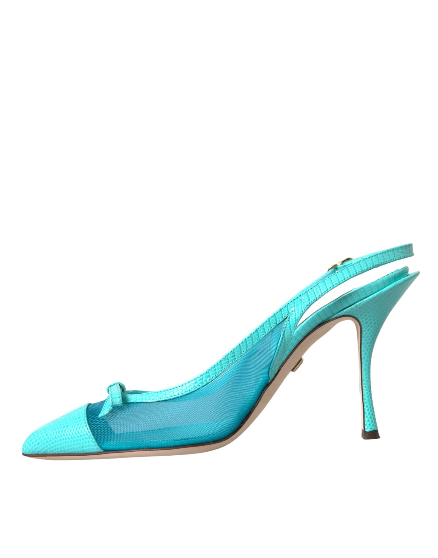 Dolce & Gabbana Blue Leather Mesh High Heels Slingback Shoes