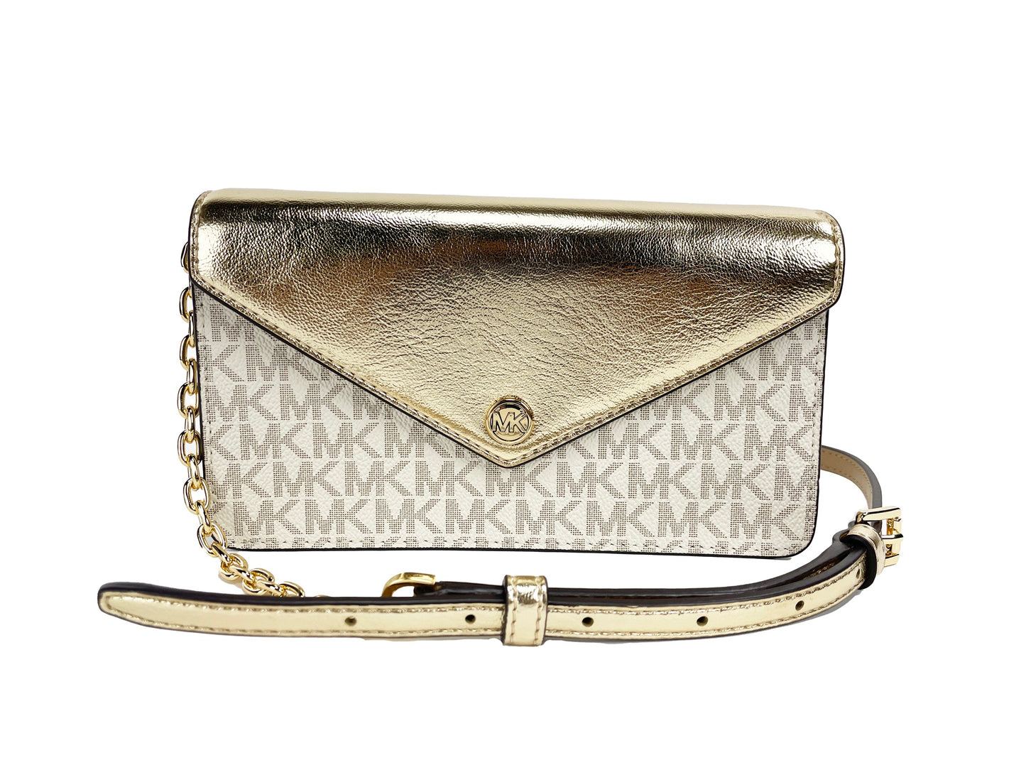 Michael Kors Jet Set Travel Pale Gold Small Flap Clutch Crossbody Bag - KALAJ