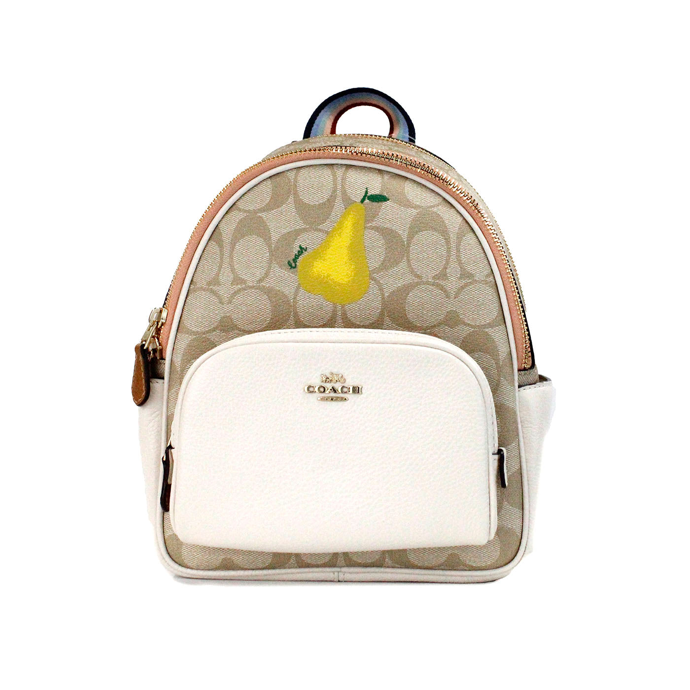 COACH Mini Court Signature Pear Motif Shoulder Backpack Bookbag Bag Chalk Taffy - KALAJ