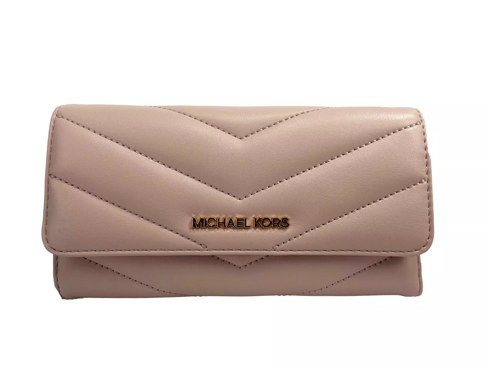 Michael Kors Jet Set Travel Large Quilted Leather Trifold Wallet Powder Blush - KALAJ