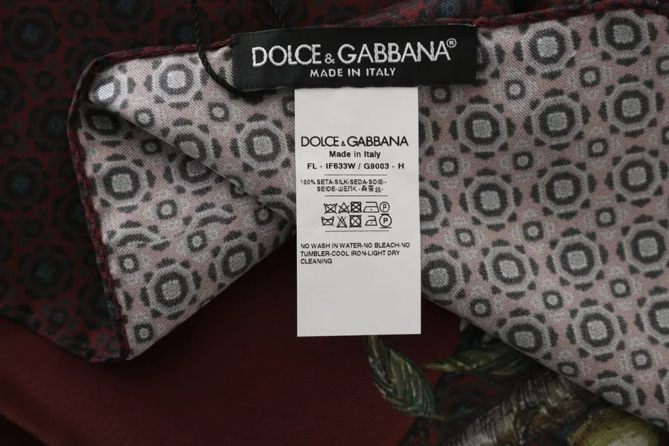 Dolce & Gabbana Bordeaux 100% Silk Floral Wrap Women Scarf - KALAJ