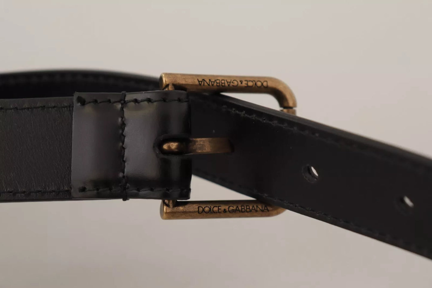 Dolce & Gabbana Black Classic Calf Leather Vintage Metal Buckle Belt - KALAJ