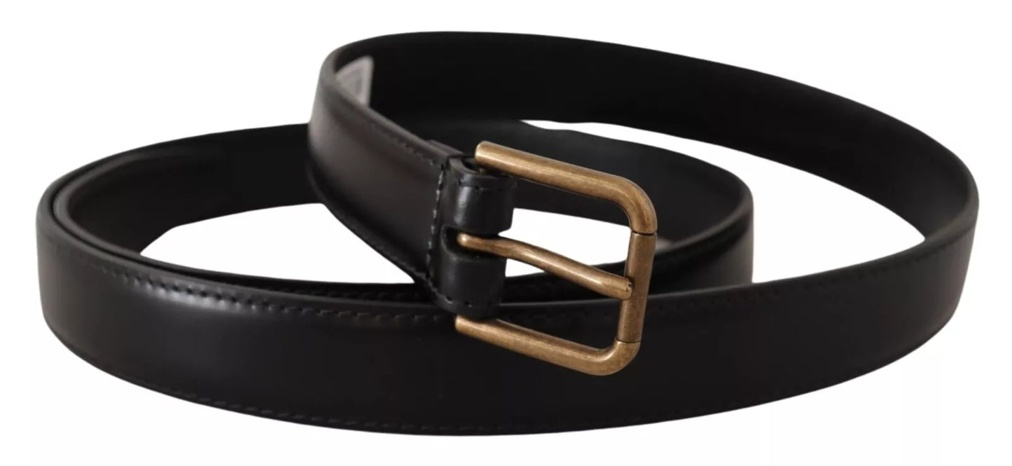 Dolce & Gabbana Black Classic Calf Leather Vintage Metal Buckle Belt - KALAJ