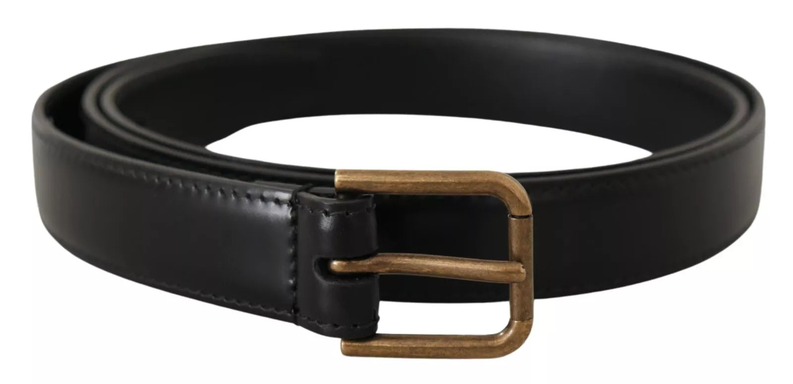 Dolce & Gabbana Black Classic Calf Leather Vintage Metal Buckle Belt - KALAJ