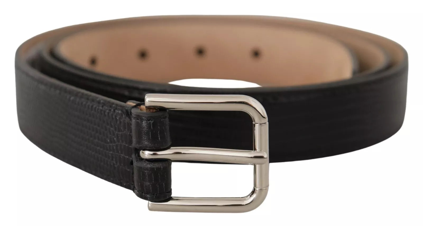 Dolce & Gabbana Black Classic Leather Silver Metal Buckle Belt - KALAJ