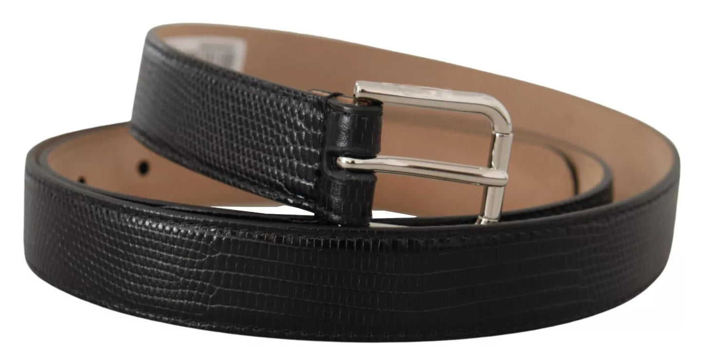 Dolce & Gabbana Black Classic Leather Silver Metal Buckle Belt - KALAJ