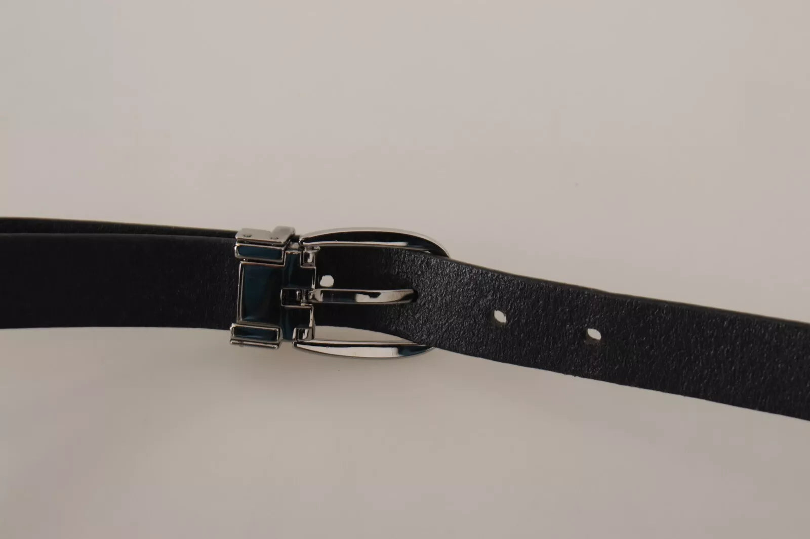 Dolce & Gabbana Black Classic Leather Silver Tone Metal Buckle Belt - KALAJ